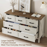 LYNSOM Farmhouse 7 Drawers Dresser for Bedroom, Wood Rustic Wide Chest of Drawers with Deep Drawers, Metal Handle, Storage Dressers Organizer for Entryway, Hallway, Antique White LYNSOM