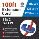 Clear Power 100 ft Outdoor Extension Cord 16/2 SJTW, 2-Prong Polarized Plug, Orange, Water & Weather Resistant, Flame Retardant, General Purpose Power Cord for Lawn & Garden DCOC-0189-DC Clear Power