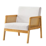 Linen Fabric Accent Chair for Living Room Set of 2, Rattan Webbing Reading Chair with Sturdy Wood Frame, Upholstered Lounge Armchairs for Bedroom, Indoor & Outdoor, Patio Furniture, Beige Furniliving