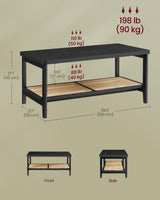VASAGLE 2-Tier Coffee Table for Living Room, Living Room Table Rectangular Center Table, with PVC Rattan Storage Shelf, Rounded Corners, Easy Assembly, Boho Style, Ash Black ULCT240B21 VASAGLE