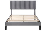 SHA CERLIN Queen Upholstered Platform Bed Frame with Vertical Channel Tufted Velvet Fabric Adjustable Headboard, Wooden Slats Support, Mattress Foundation, Box Spring Optional, Grey SHA CERLIN