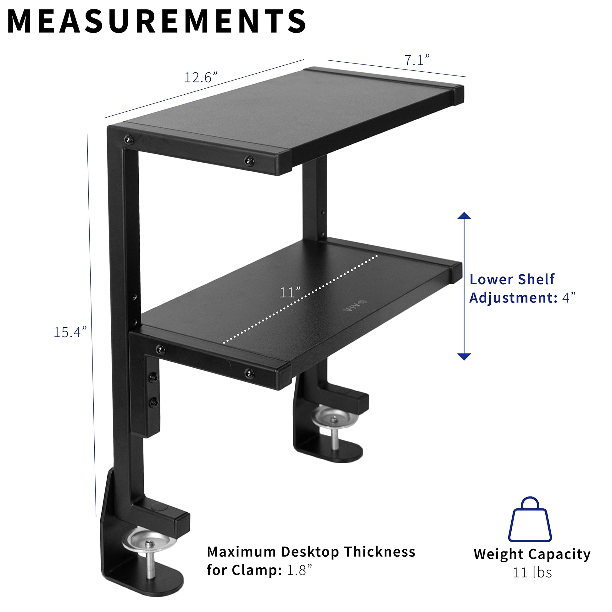 VIVO Clamp-on 13 inch Above or Below Desk 2-Tier Shelving Unit for Table Accessories, Gaming Devices, and More, Storage Tray, Desktop Organizer, Black, STAND-SHELF2C - WoodArtSupply