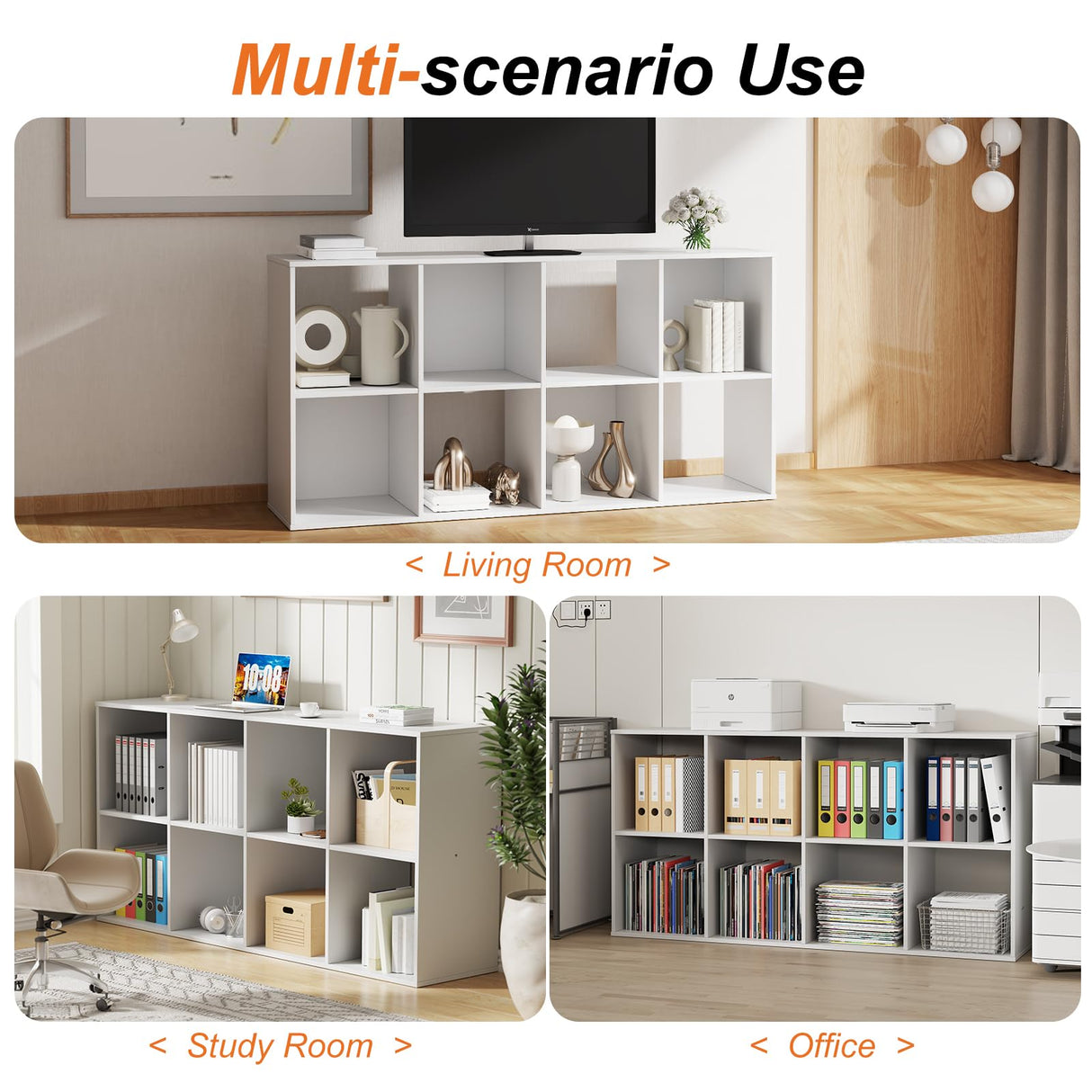 Sweetcrispy 8 Cube Storage Organizer - Open Cube Bookshelf with 4 Removable Back Panels, Display Storage Bookcase for Living Room, Bedroom, Entrance Hall, Home Office，47.7" L×11.6" W×24" H, White Sweetcrispy