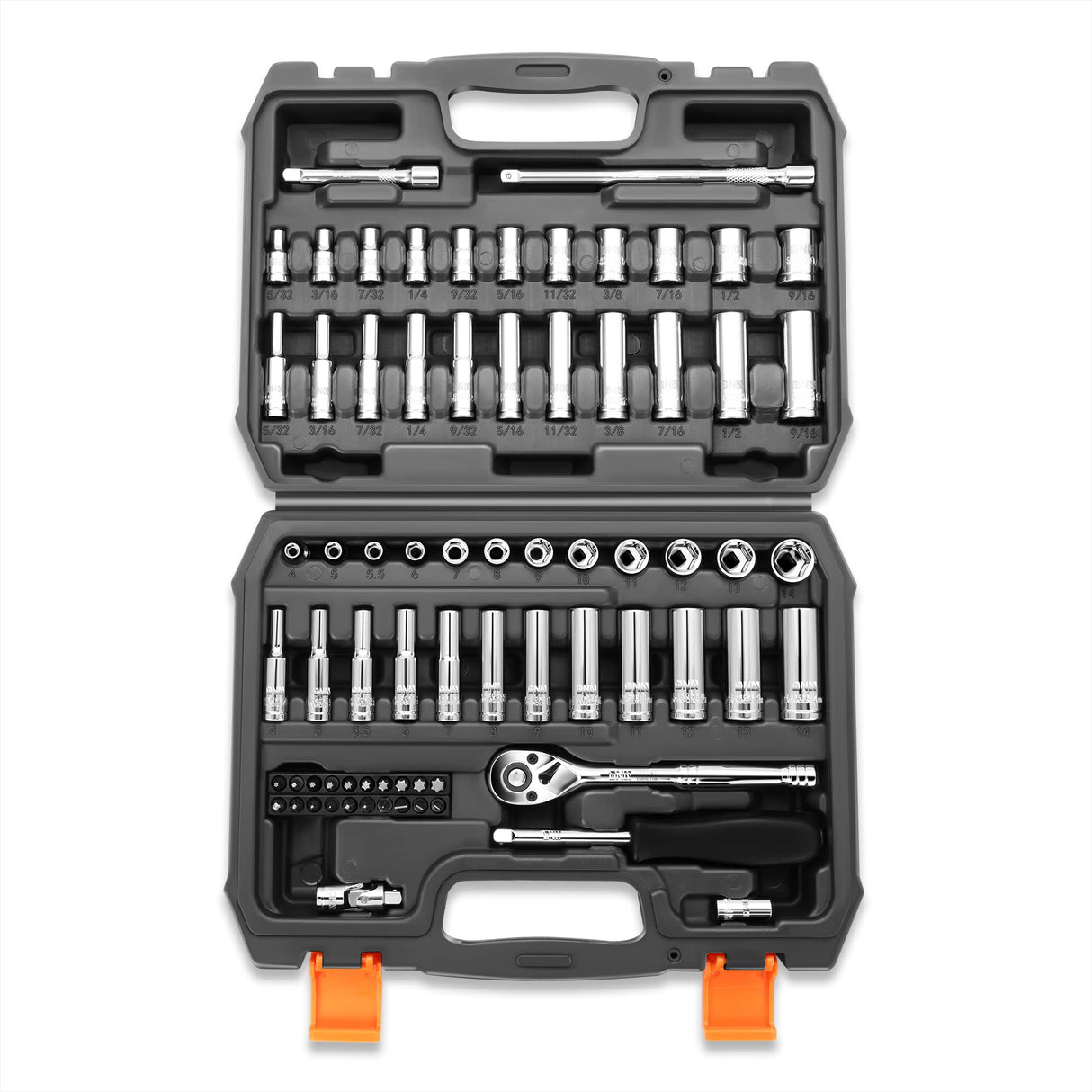 DNA MOTORING TOOLS-00144 72-Piece 1/4" Drive Socket Set with Ratchets, Adapters, Extensions - 4mm -14mm, 5/32 Inch- 9/16 Inch, Cr-V DNA MOTORING