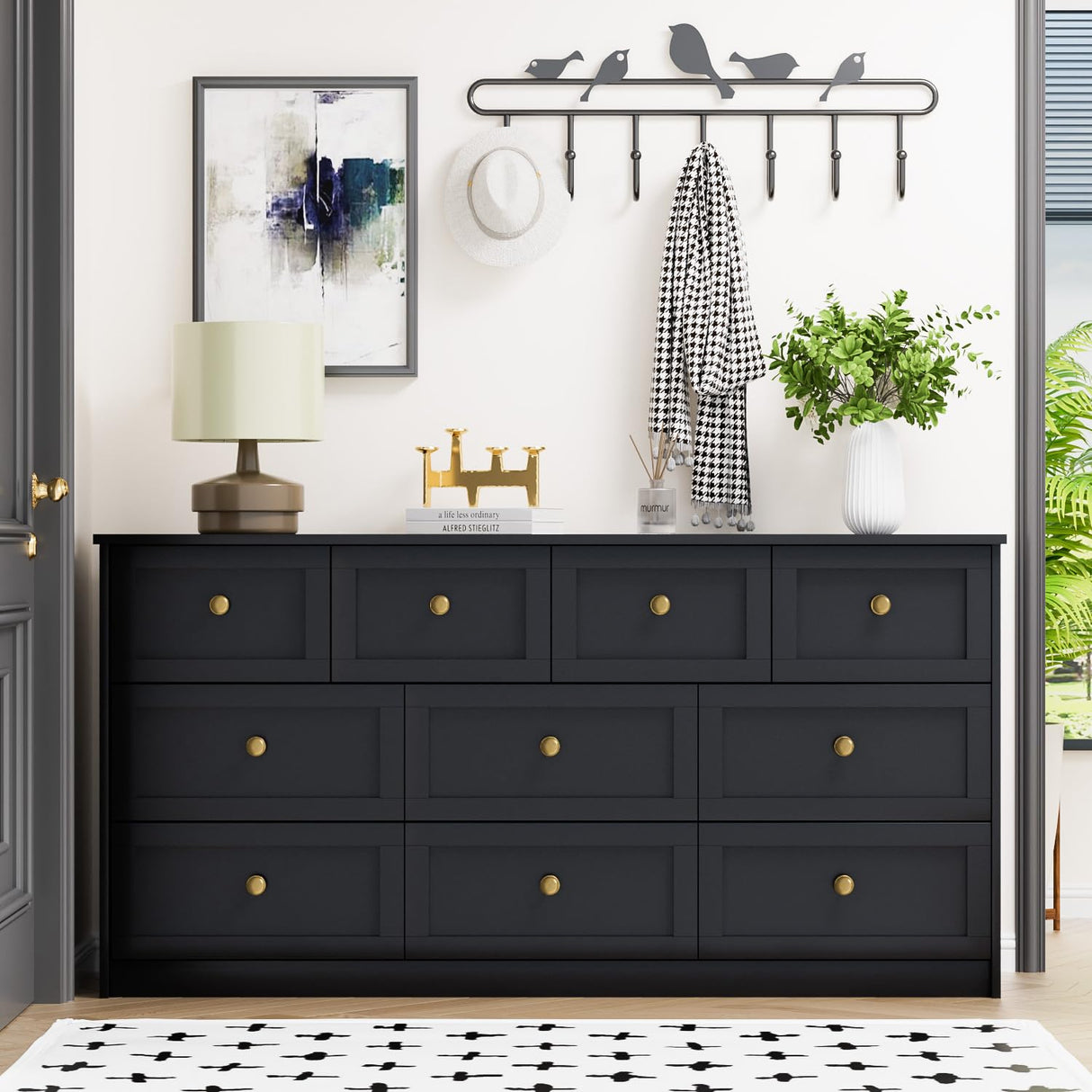 ROMMAK 10 Drawer Double Dresser for Bedroom, 59.1" Wide Dressers & Chests of Drawers with Large Capacity Storage,Black Dresser for Bedroom, Hallway,Black ROMMAK