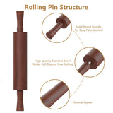 Mepple Classic Wooden Rolling Pin with Handle for Fondant, Pizza, Pies, Cookies, Pastries, Rolling Pin for Baking with 3 Multi-Color Thickness Rings, 17" x 2.5" Natural Sapele Rolling Pin Mepple