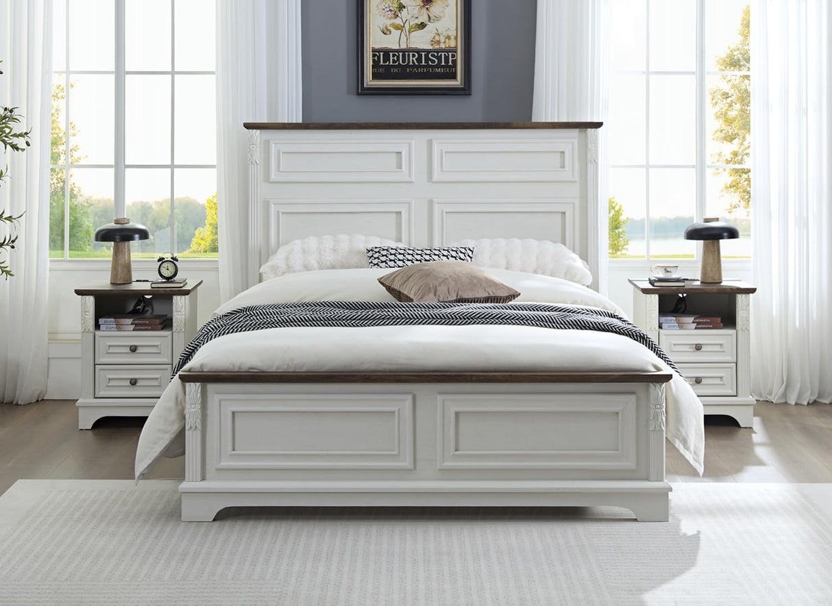 BLANKSPACE Nightstand with Charging Station, Farmhouse End Side Table, Smart LED Night Stand,Bedside Cabinet for Bedroom, Living Room (Antique White) BLANKSPACE