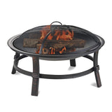 Mr. Bar-B-Q 29 Inch Wood Burning Steel Fire Pit Bowl Outdoor Bonfire Fireplace with Spark Screen and Poker for Deck, Patio, and Backyard Porch, Black Endless Summer