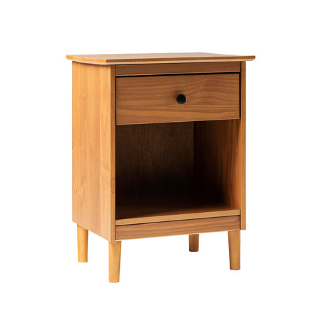 Walker Edison Traditional Wood 1 Drawer Nightstand Side Table Bedroom Storage Drawer and Shelf Bedside End Table, 18 Inch, Caramel Walker Edison