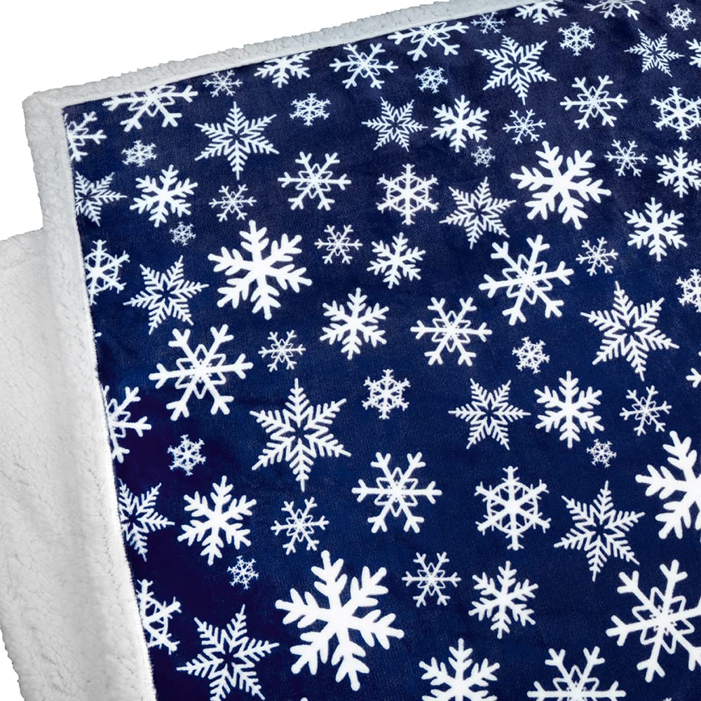 PAVILIA Premium Christmas Sherpa Throw Blanket | Blue Snowflake Decoration, Fleece, Plush, Warm, Cozy Reversible Microfiber Holiday Blanket 50 x 60 Inches PAVILIA