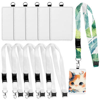 Framendino, 12 Pack Sublimation Work Card Holder with Blank Lanyards, Heat Transfer Blank Leather ID Card Holders Sublimation Lanyards for Office Home