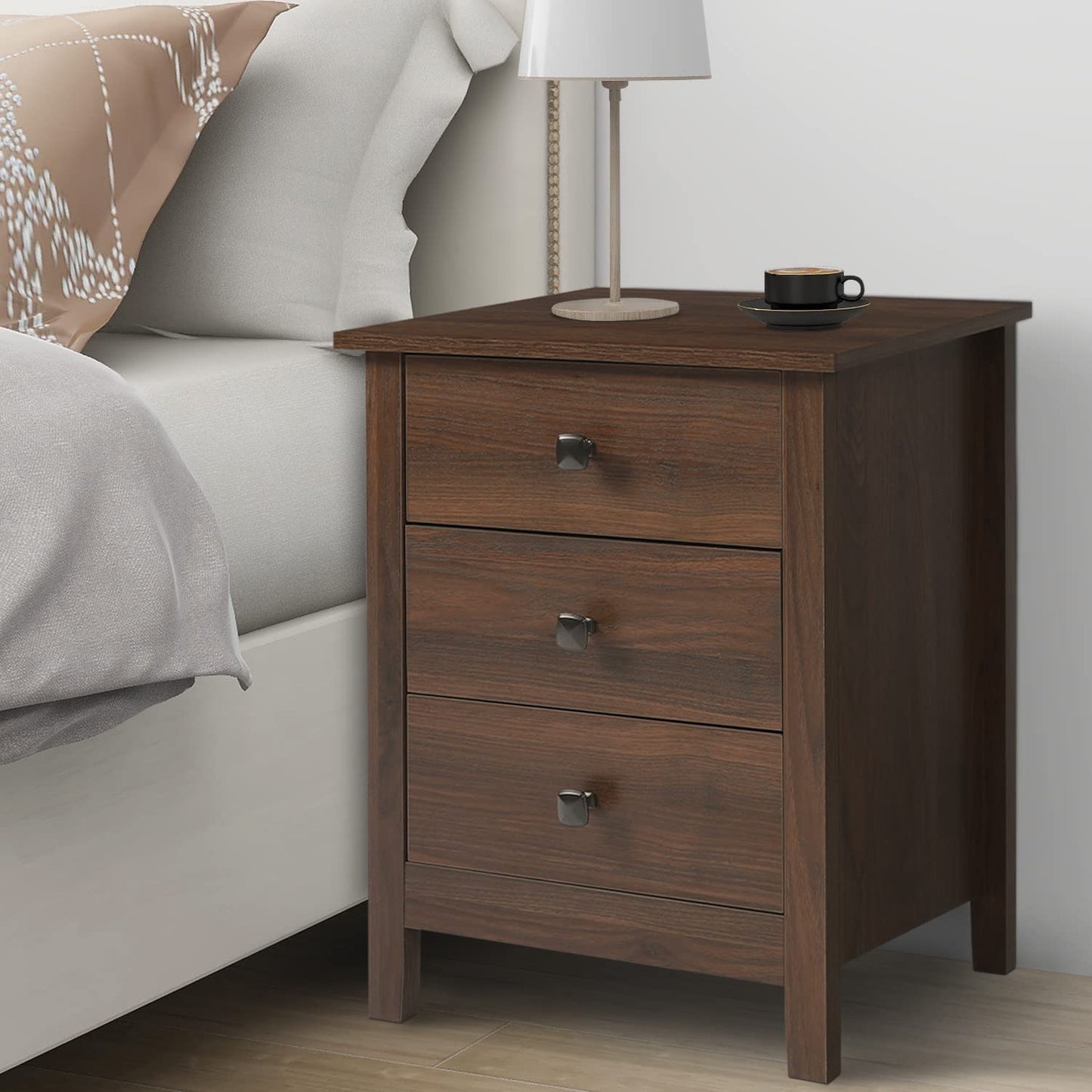 LTMEUTY Set of 2 Nightstands for Bedroom - Wood Nightstand Set with Drawers, Bedside Table, Tall Night Stand with 3-Drawer & Open Cabinet, Brown Wood Grain - WoodArtSupply