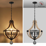 5-Light Farmhouse Wood Chandeliers for Dining Room, Adjustable Height Hanging Rustic Geometric Light Fixture for Kitchen Island Foyer Entryway Living Room Klgxnrd