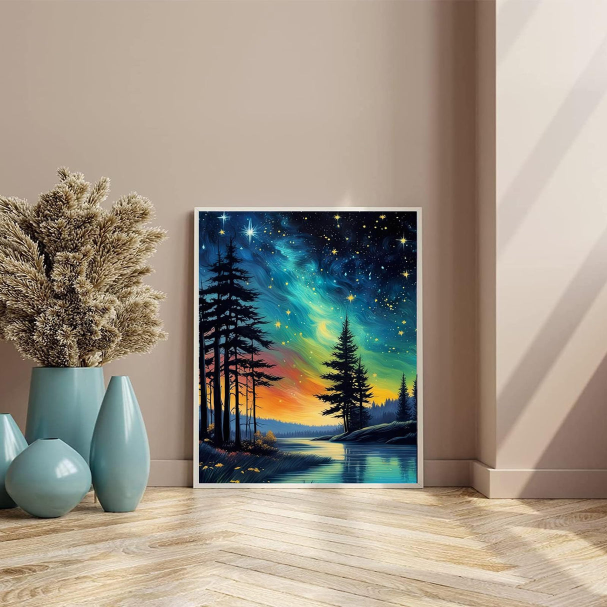 xackcme Starry Sky Paint by Numbers for Adults - Starry Night Paint by Number on Canvas Without Frame, DIY Abstract Landscape Oil Painting for Gift Home Wall Decor (16x20 inch) xackcme