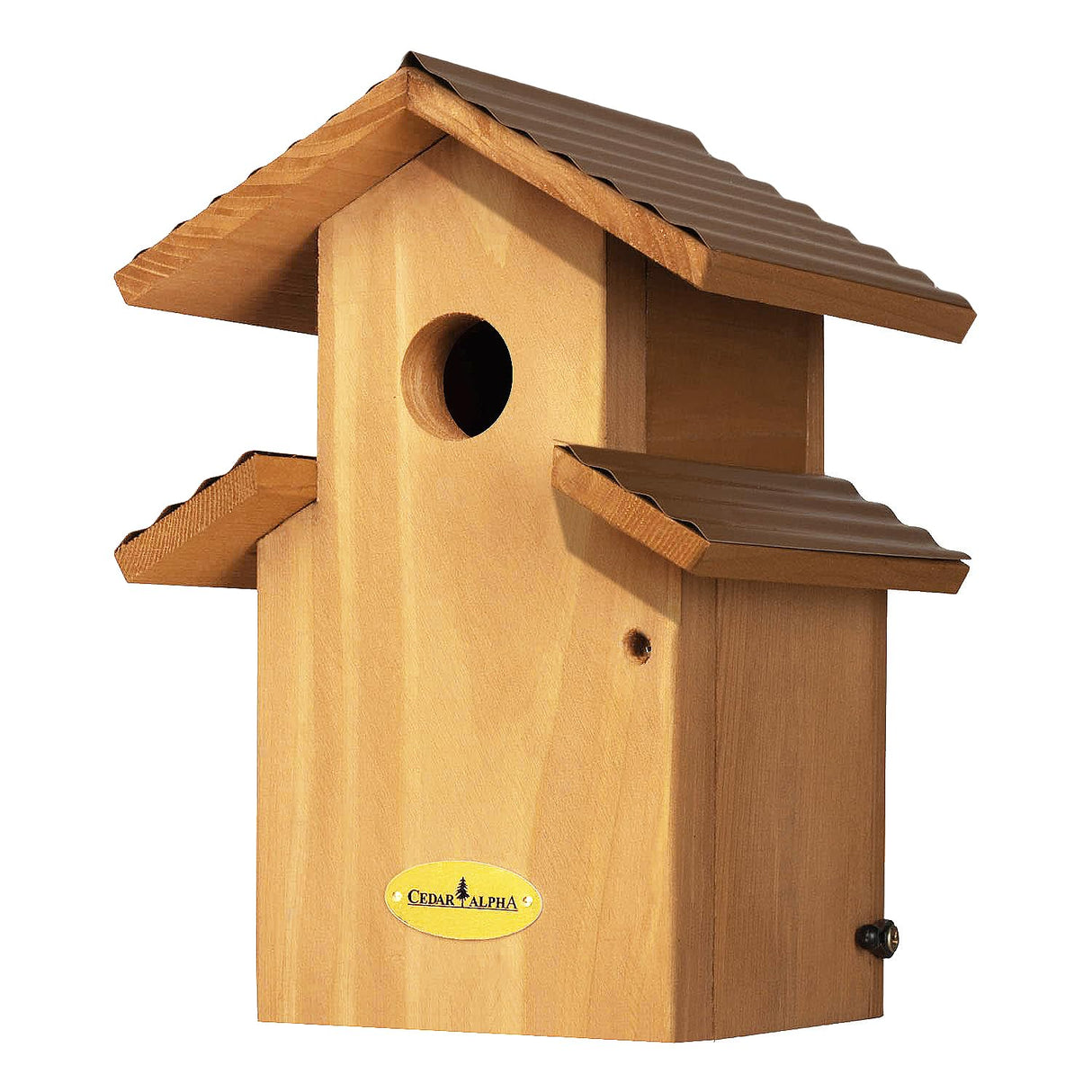 Cedar Comfy Mansion Bluebird House for Outside,2 Layers Metal Roof Water Proof, Outdoor Lifetime Durability Solid Cedar Wood Bird House for Pole, Secure Latch, Updated 1.5" Hole Size CEDAR ALPHA