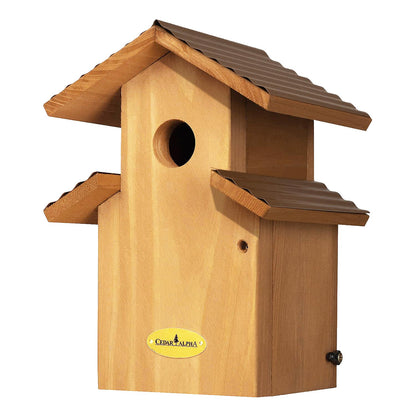 Cedar Comfy Mansion Bluebird House for Outside,2 Layers Metal Roof Water Proof, Outdoor Lifetime Durability Solid Cedar Wood Bird House for Pole, Secure Latch, Updated 1.5" Hole Size