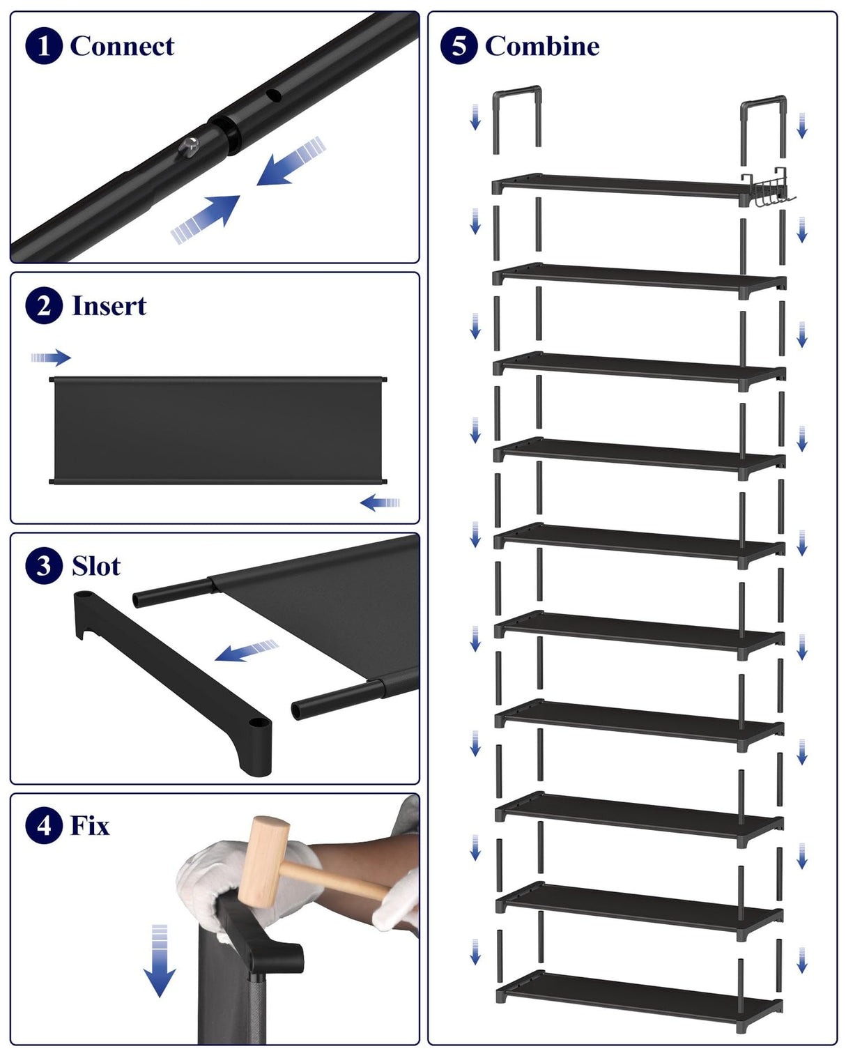 Kitsure Shoe Rack for Closet - 10-Tier Shoe Organizer with Hook Rack, Large-Capacity & Space-Saving Shoe Shelf for Entryway, Bedroom, Living Room,32.2" x 11.8" x 68.5", Black Kitsure