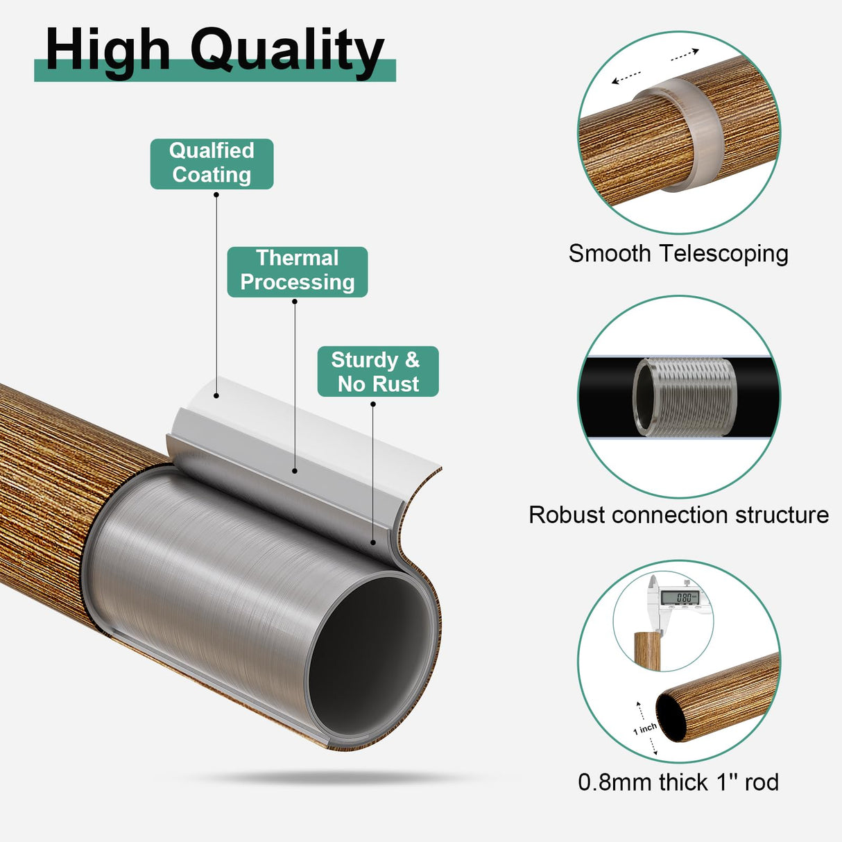 QDWIS Wood Curtain Rods for Windows 48 to 84 Inch(4-7ft),1'' Diameter Drapery Rods with Imitation Wood Grain Leaf Pattern Finials,Boho Adjustable Heavy Duty Curtain Rods Set,36-88'' QDWIS