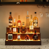 Cubehom LED Lighted Liquor Bottle Display Shelf, 24 Inch Bar Display Shelf with App & Remote Control 3 Tier for Home Bar, Party, Walnut Cubehom