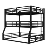 Bellemave Heavy Duty Triple Bunk Bed for Multiple Kids,Full Over Full Over Queen Size Bunk Beds with Storage Board for 3 Kids,Metal Triple Bed for Boys Girls,Black Bellemave