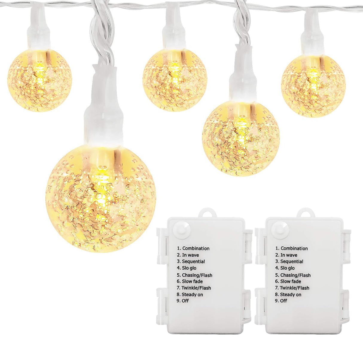 LOENDE Battery Operated Globe String Lights 16FT Waterproof 30 LED 8 Modes Outdoor String Lights Crystal Ball String Light with Timer for Backyard Garden Balcony Pergola, Warm White (2 Pack) LOENDE