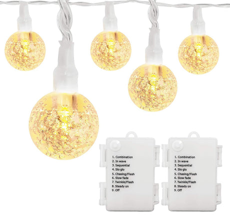 LOENDE Battery Operated Globe String Lights 16FT Waterproof 30 LED 8 Modes Outdoor String Lights Crystal Ball String Light with Timer for Backyard Garden Balcony Pergola, Warm White (2 Pack) LOENDE
