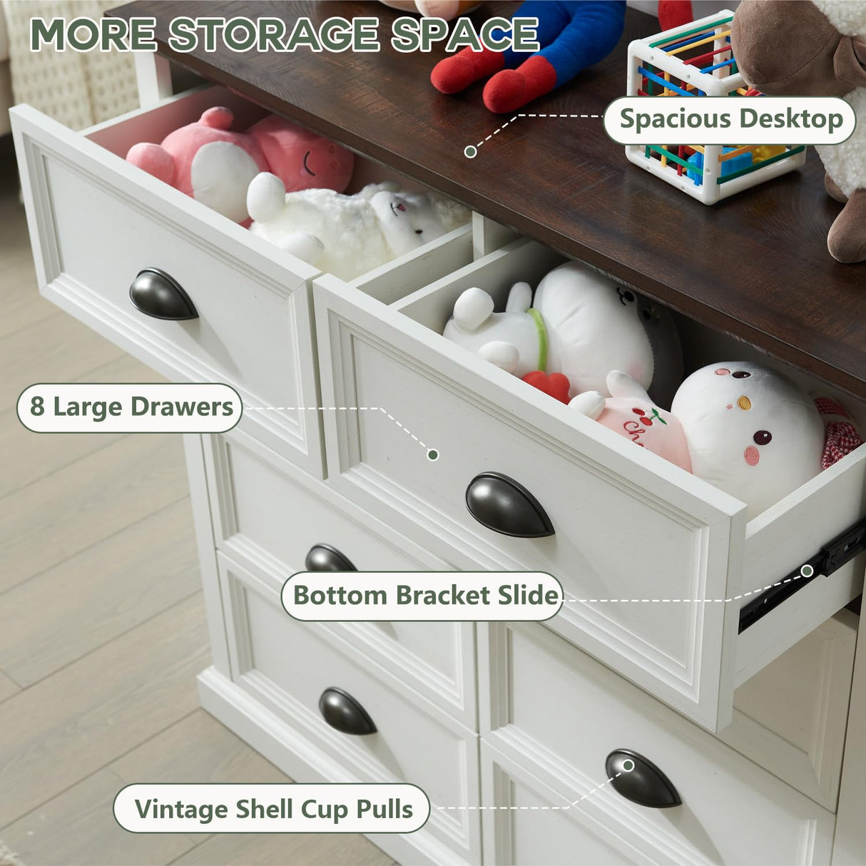 IFGET Farmhouse 8 Drawer Dresser for Bedroom, Tall Chest of Drawers, Chest of Drawers Organizer Storage, Wood Rustic Bedroom Dresser for Closet, Living Room, Hallway, White IFGET