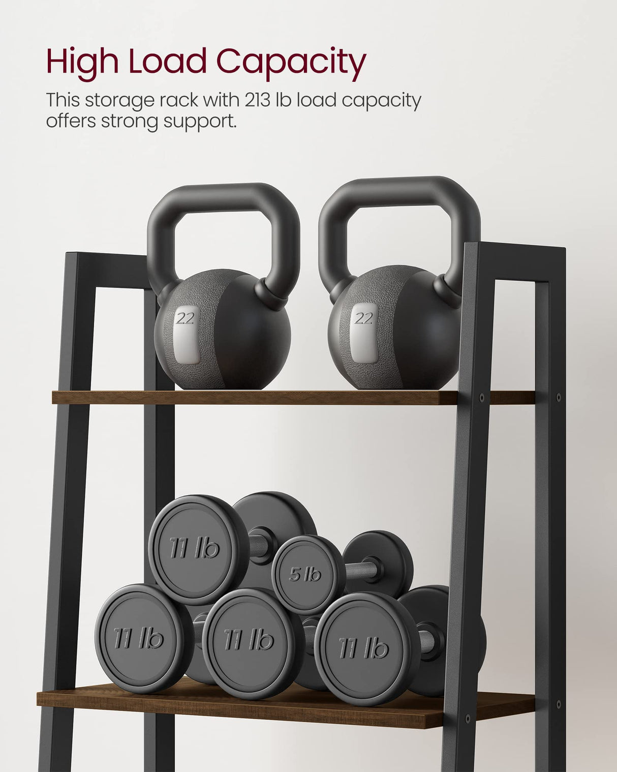 VASAGLE Ladder Shelf, 4-Tier Bookshelf, Storage Rack, Bookcase with Steel Frame, for Living Room, Home Office, Kitchen, Bedroom, Industrial Style, Rustic Dark Brown and Black ULLS44BF VASAGLE