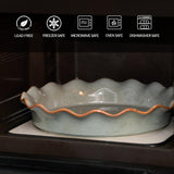 SIDUCAL Ceramic Pie Pan for Baking[10.5 inch],Reusable NonStick Ceramic Pie Plate with Ruffled Edge,Deep and Fluted Pie Dish for Apple Pie,Quiche,Pot Pies, Tart, etc（Green） SIDUCAL