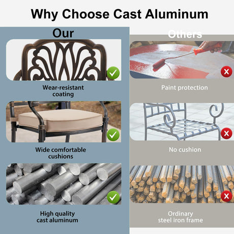 AIWOEN 9-Piece Cast Aluminum Patio Furniture, Outdoor Dining Sets for 8 Include 87" Rectangular Patio Dining Table and 8 Stackable Chairs with Cushions & Umbrella Hole (Bronze) AIWOEN