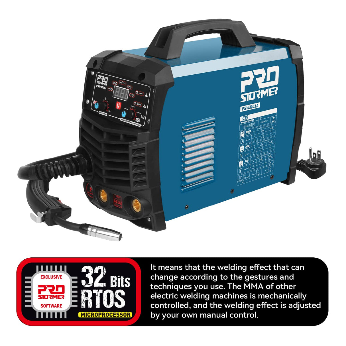 Prostormer Welding Machine, MIG/TIG/MMA 3 in 1 Multifunctional Welder with Digital Display, Electrode Holder, Earth Clamp, Input Power Adapter Cable and Brush Prostormer