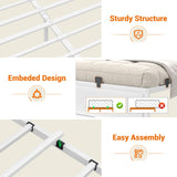 Cyclysio King Metal Bed Frame with Headboard, King Size Bed Frame with Charging Station and LED Lights, Height Adjustable PU Leather Headboard, Strong Metal Slats Support, No Box Spring Needed, White Cyclysio
