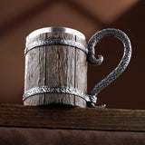 Arola Handmade Wooden Barrel Beer Mug, Stainless Steel Vintage Beer Cup, Medieval Drinkware Mug for Coffee/Beverage/Juice17oz Gift for Men. Arola