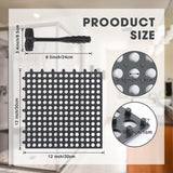 Drydiet 12 Pack Drainage Tiles Modular Interlocking Floor Tiles with 1 Pc Plastic Hammer 12" x 12" Cushion Mat Non Slip Rubber Floor Tiles with Holes for Pool Bathroom Deck Kitchen Patio (Black) Drydiet
