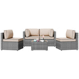Shintenchi 5 Pieces Outdoor Patio Furniture Sets, Patio Sectional Sofa Couch, Gray PE Wicker Furniture Modular Patio Conversation Sets Patio Sofa with Washable Cushions & Table（Khaki） Shintenchi