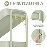 TOOLF 3 Tier Rolling Cart Storage Organizer, Metal Rolling Utility Cart with Wheels, Hooks & Bins Esthetician Craft Art Sturdy Storage with Pegboard for Bathroom, Kitchen, Office, Nursery Diaper TOOLF