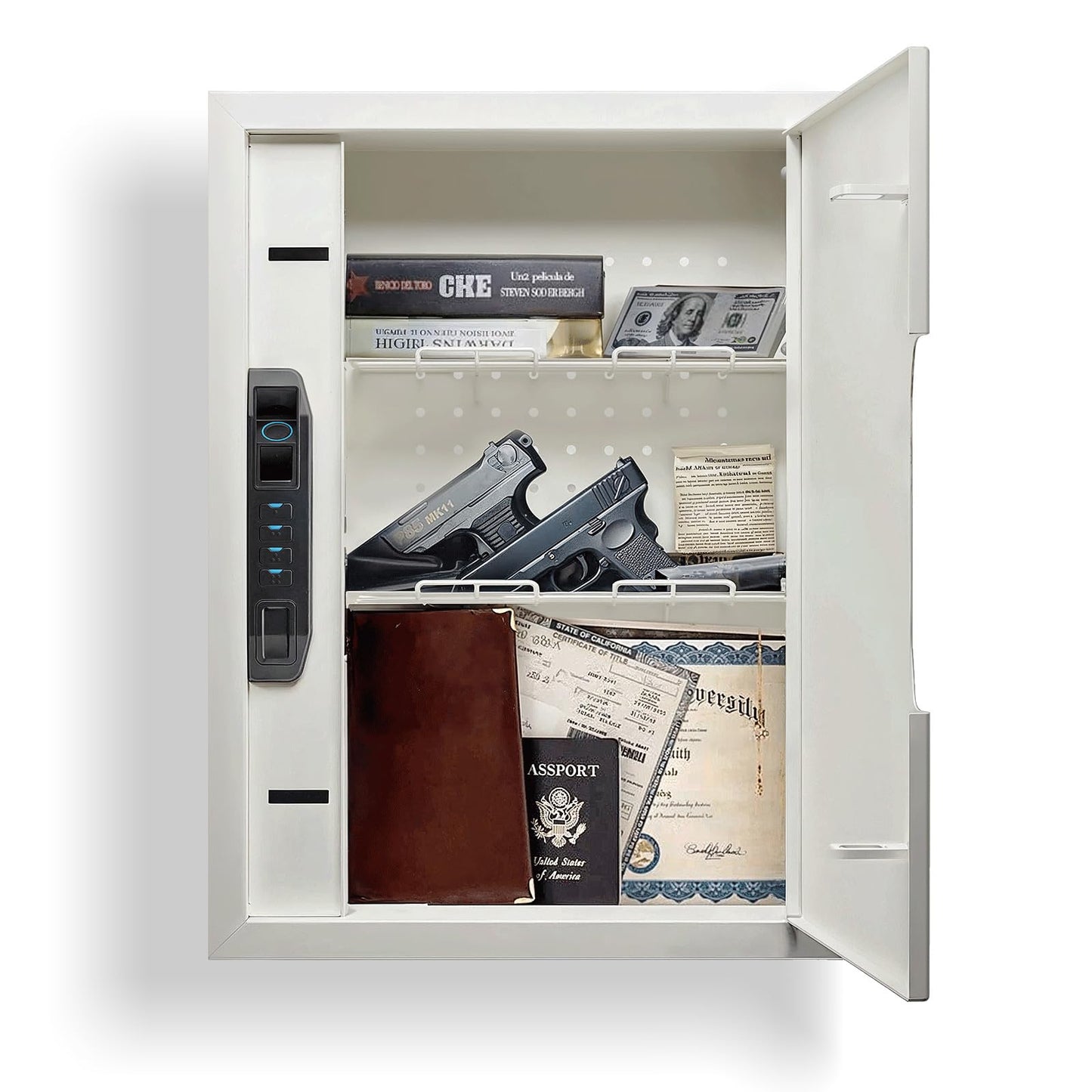 MAXSAFES Wall Gun Safe with Super Finger Vein Recognition Lock Electronic Hidden Safe with Removable Pegboard & Shelfs, Wall Safes Between the Studs for Handguns, Valuables, Home or Business