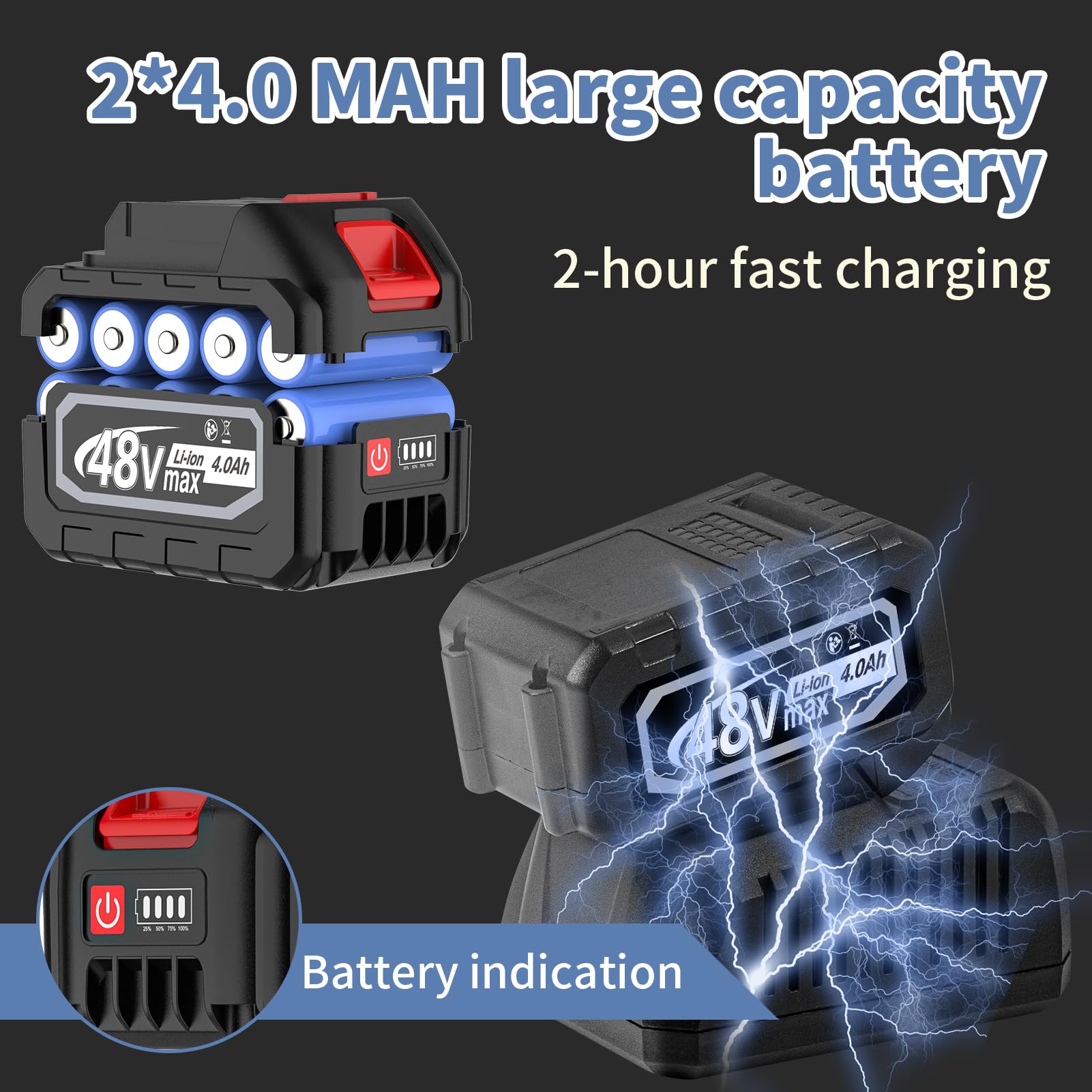 Cordless Impact Wrench,3-speeds Cordless Impact Gun with 2*4.0Mah, 1000N.m (740Ft-lbs) Electric Impact Erench with 5 Sleeves, High Torque 1/2 Impact Wrench, Power Impact Wrenches for Home Car - WoodArtSupply