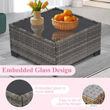 XTWEEX 7-Piece Outdoor Rattan Sectional Sofa Set, Gray Wicker Patio Furniture Sets with Navy Blue Cushions for Balcony, Porch, Backyard XTWEEX