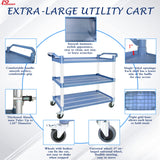 AQNIEGEP Utility Carts with Wheels Rolling Cart Commercial Kitchen Cart Large Food Service Cart Heavy Duty, 600 Lbs Load Capacity, Lockable Wheels, Rubber Hammers AQNIEGEP