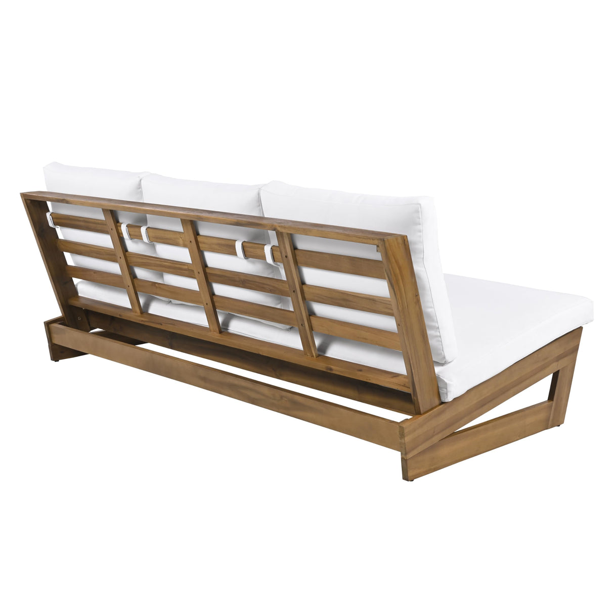 Christopher Knight Home Wicos Modern Acacia Wood Outdoor Sofa with Cushion, Wood Patio Sofa Chair Armless Design, Garden Backyard Outdoor Lounge Sofa Couch with Water-Resistant Cushion, Teak+White Christopher Knight Home