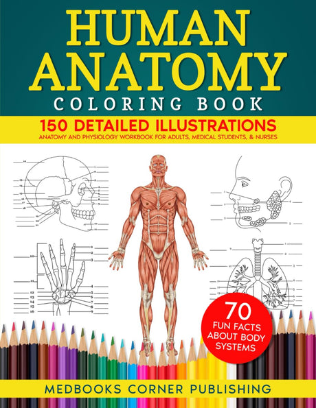 Human Anatomy Coloring Book: 150 Detailed Illustrations & 70 Fascinating Facts in an Anatomy and Physiology Workbook for Adults, Medical Students, & Nurses Focused on Advanced Body Systems Learning Majosta