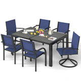 SEGMART 7-Piece Outdoor Patio Dining Set for 6, 59” Table with 4 Textilene Dining Chairs & 2 Swivel Chairs, Patio Furniture Set with Durable Metal Frame for Backyard Garden, Deck, and Poolside (Blue) SEGMART