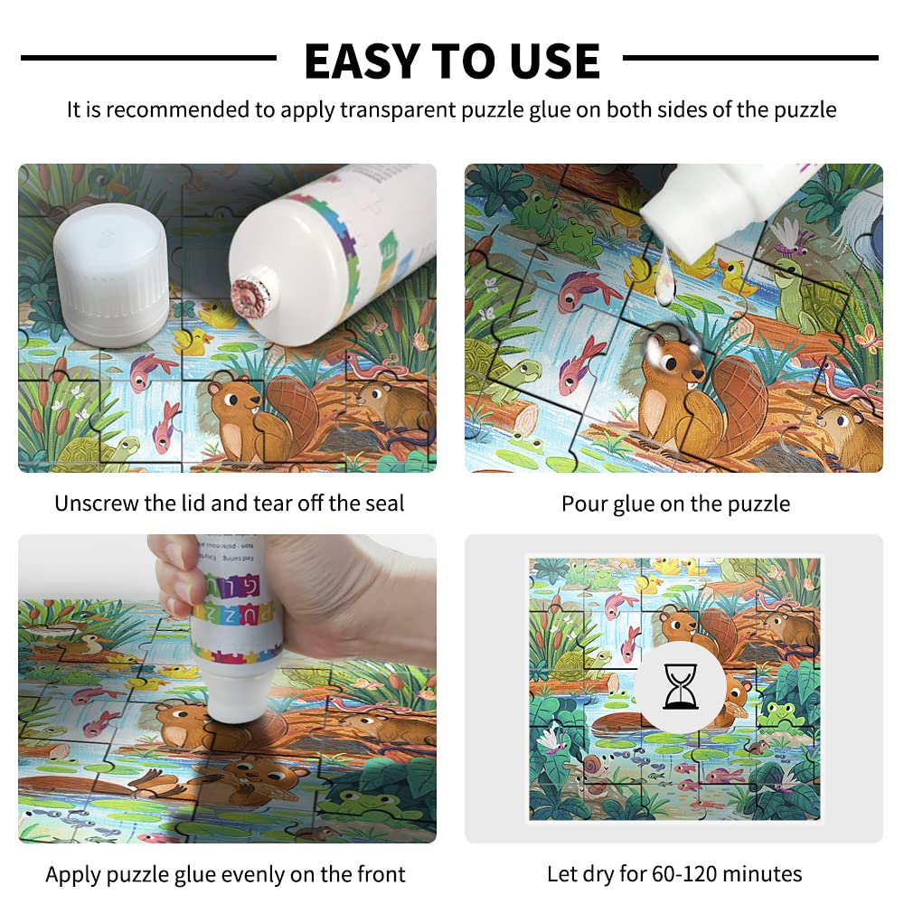 Puzzle Glue, Clear with Sponge Applicator, Quick Dry, Easy to Apply Puzzle Glue and Frame, Puzzle Saver Glue for 1000/1500/3000 Pieces Jigsaw Puzzles Glue 【Total 2 Bottles - 240ML（8oz）】 GRLELOU