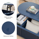 CHILILTDUS Oval Lift Top Coffee Table with Storage, 43.3”Mid Century Modern Center Table with Hidden Compartment, Fluted Wooden Lift Tabletop Dining Table for Living Room Apartment Home Office,Blue CHILILTDUS