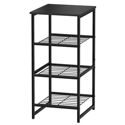 GEORIS Printer Stand Holder 4 Tier - Heavy Duty Metal Shelving Unit for Printer Shelf Office Organizer, Industrial Printer Side Table with Wood Desk for Scanner Fax Machine, Black - WoodArtSupply