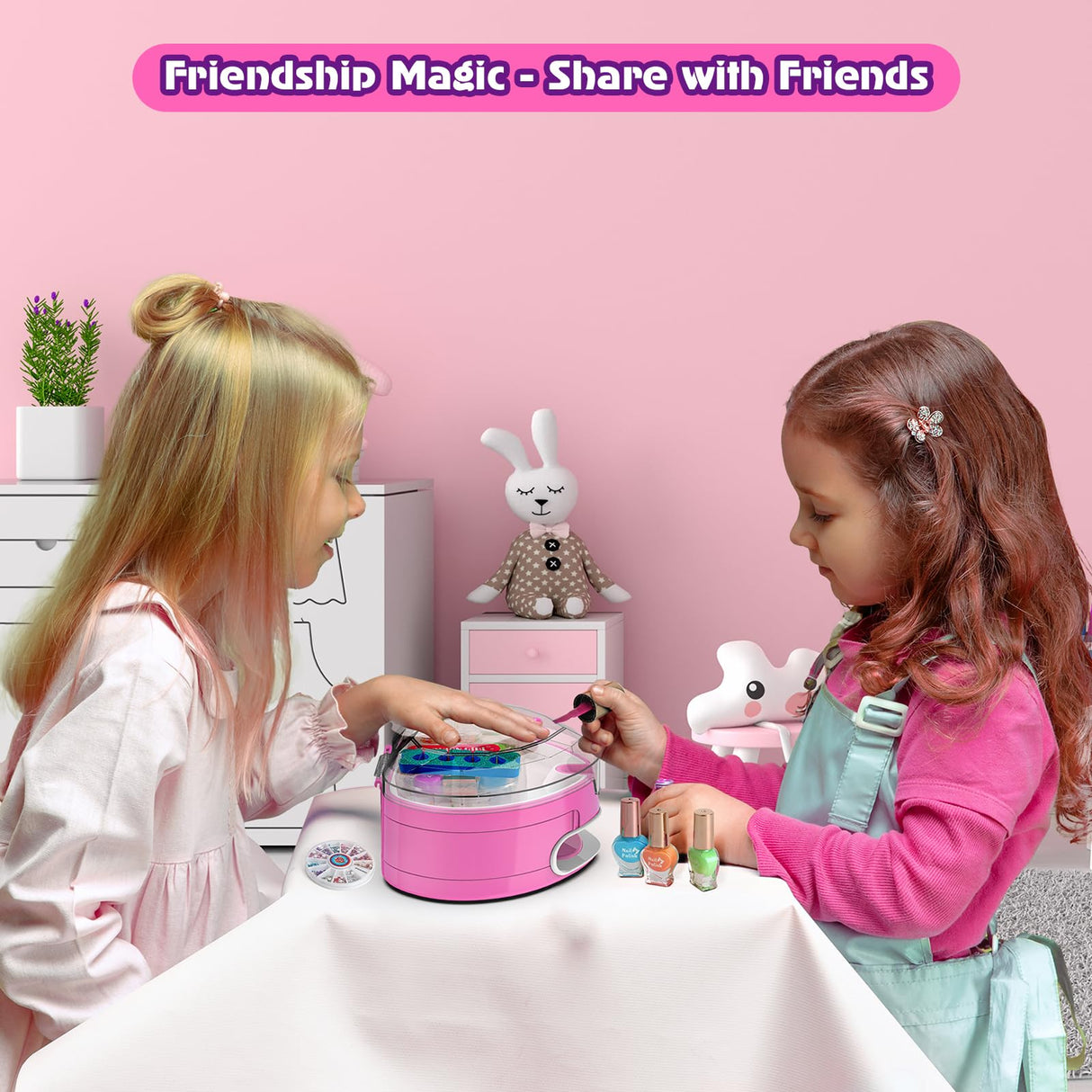 BATTOP Kids Nail Polish Set for Girls, Nail Art Kit for Kids with All-in-One Organizer Nail Dryer, Polish, Stickers, Gems, Filer - Ideas Gift for Girls 6 7 8 9 10 11 12 - Dress-Up Toy BATTOP