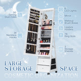 Furmax 360° Swivel Mirror Jewelry Cabinet with Lights, Full Length Mirror Jewelry Armoire Organizer, Standing Lockable Jewelry Storage Cabinet with 2 Drawers (White) Furmax