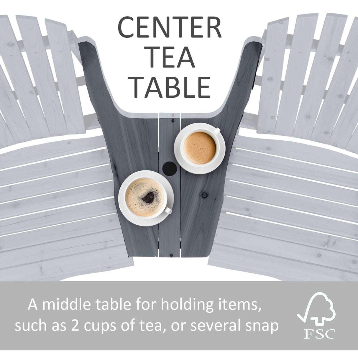 Outsunny Wooden Adirondack Chairs for Two People, Outdoor Fire Pit Chair with Table & Umbrella Hole, Patio Chair for Deck Lawn Pool Backyard, Gray Outsunny