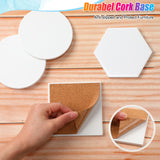 Tioncy 72 Pieces Square Hexagon Round Sublimation Coasters Blanks White Glazed Ceramic Coasters with Cork Backing Pads Heat Transfer for DIY Crafts Painting Home Tioncy